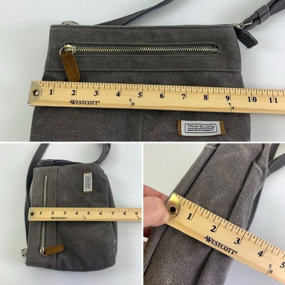 Travelon Anti-Theft Heritage Small Crossbody Bag Gray Cotton Canvas Zip RFID - Picture 16 of 16
